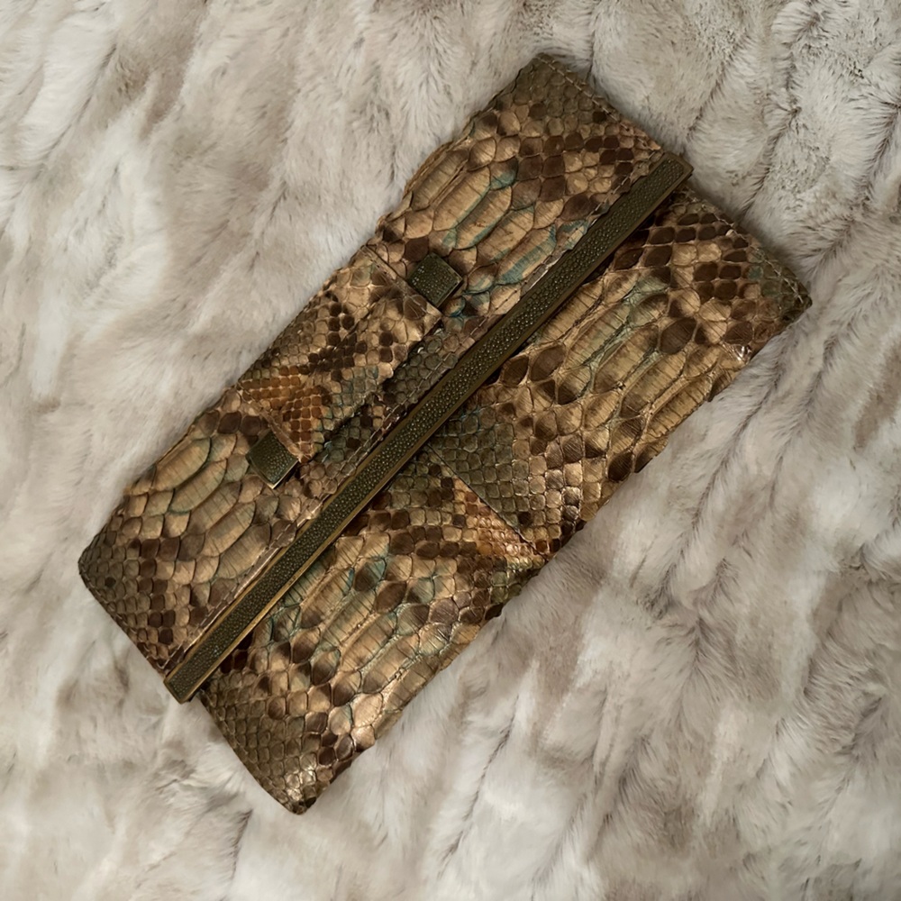 Green lizard skin clutch